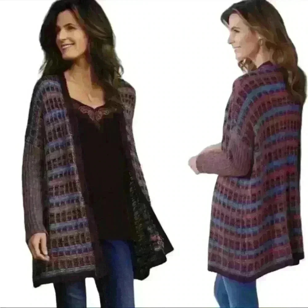 Soft Surroundings Women Size S/M Eirene Multicolor Plaid Fuzzy Sweater Cardigan - Picture 13 of 13